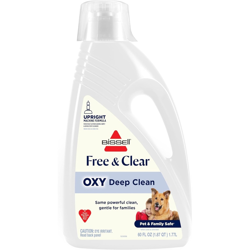 image:imageBISSELL Free amp Clear OXY Carpet Deep Clean Solution for use in leading upright carpet cleaners 60oz Same powerful clean gentle for families Hypoallergenic formulation without dyes or fragrance
