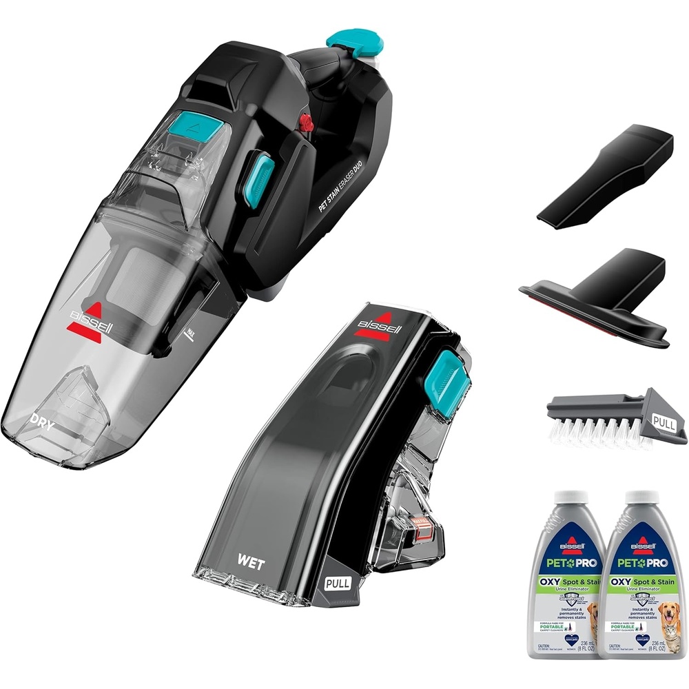 image:imageBISSELL Stain Eraser Duo 2in1 Cordless Portable Deep Cleaner and Hand Vacuum with PET PRO OXY Spot amp Stain Formula 3705 Black