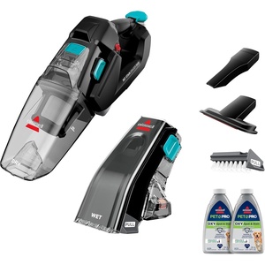 BISSELL Stain Eraser Duo, 2-in-1 Cordless Portable Deep Cleaner and Hand Vacuum with PET PRO OXY Spot & Stain Formula, 3705, Black